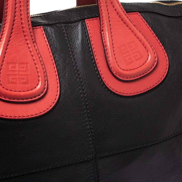 Pre Owned Givenchy Black/Red Leather Nightingale Satchel