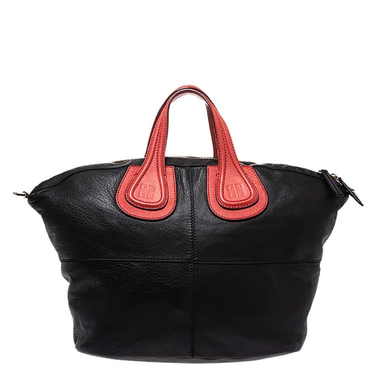 Pre Owned Givenchy Black/Red Leather Nightingale Satchel