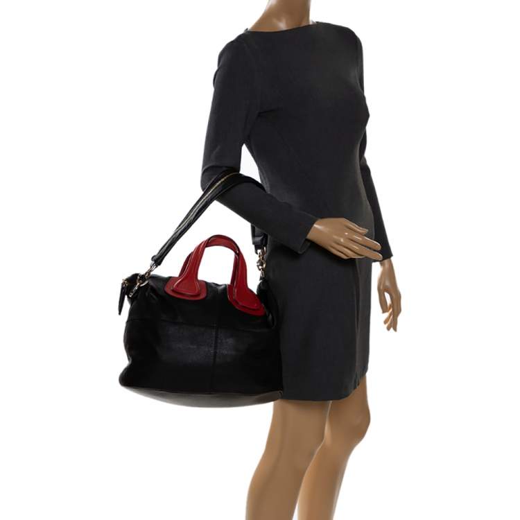 Pre Owned Givenchy Black/Red Leather Nightingale Satchel