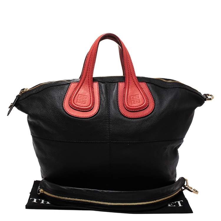 Pre Owned Givenchy Black/Red Leather Nightingale Satchel