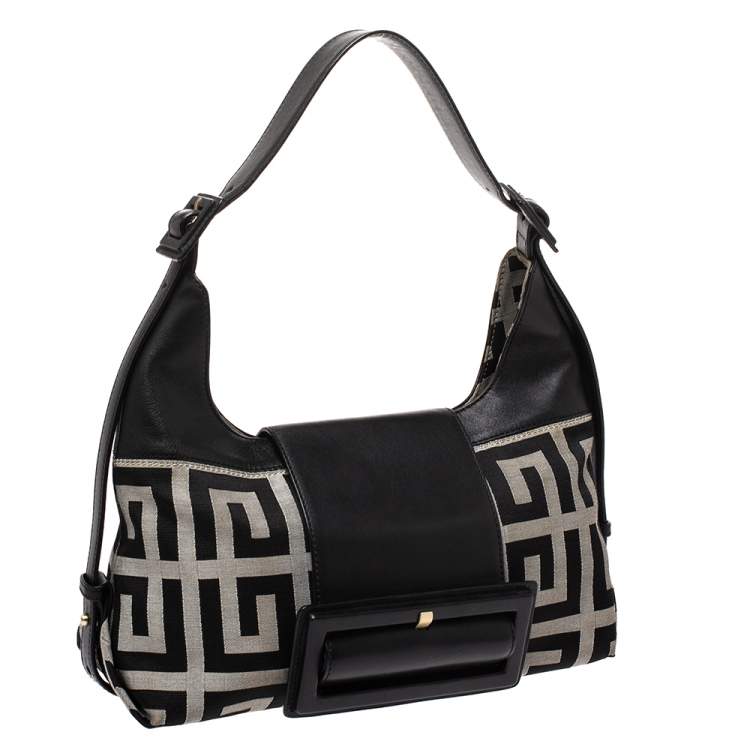 Pre Owned Givenchy Grey/Black Monogram Canvas and Leather Shoulder Bag