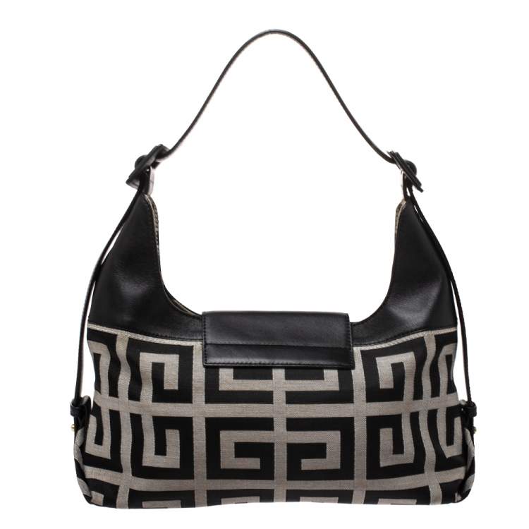 Pre Owned Givenchy Grey/Black Monogram Canvas and Leather Shoulder Bag