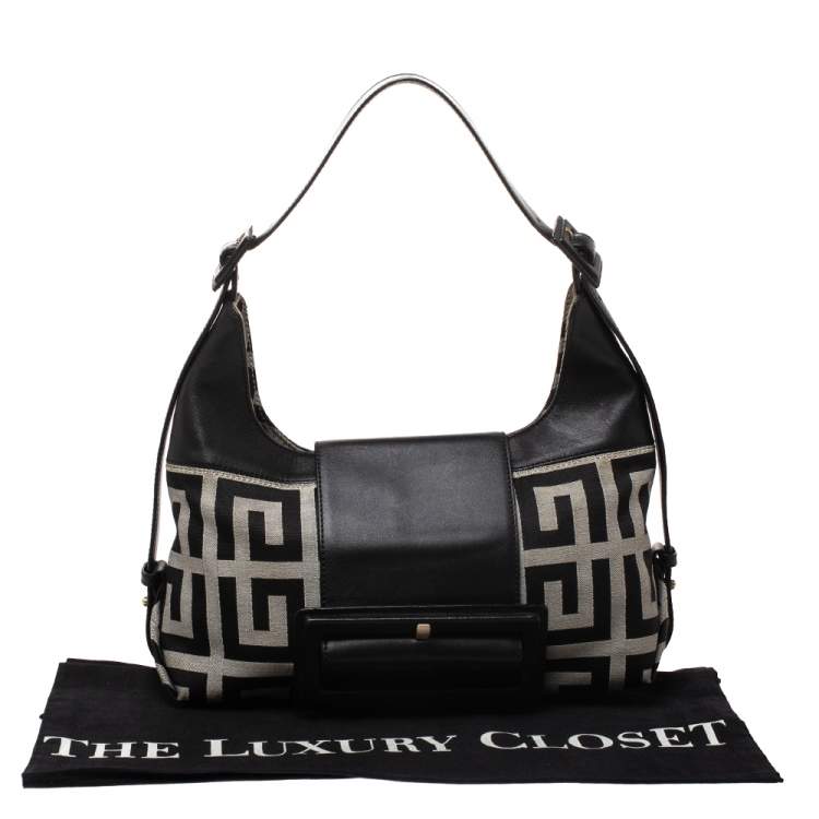 Pre Owned Givenchy Grey/Black Monogram Canvas and Leather Shoulder Bag