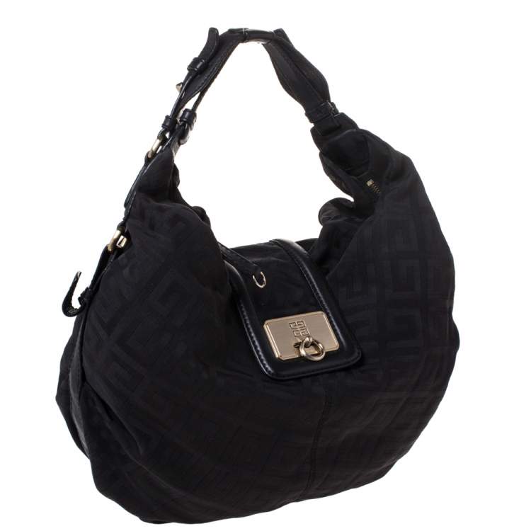 Pre Owned Givenchy Black Monogram Canvas Flap Hobo