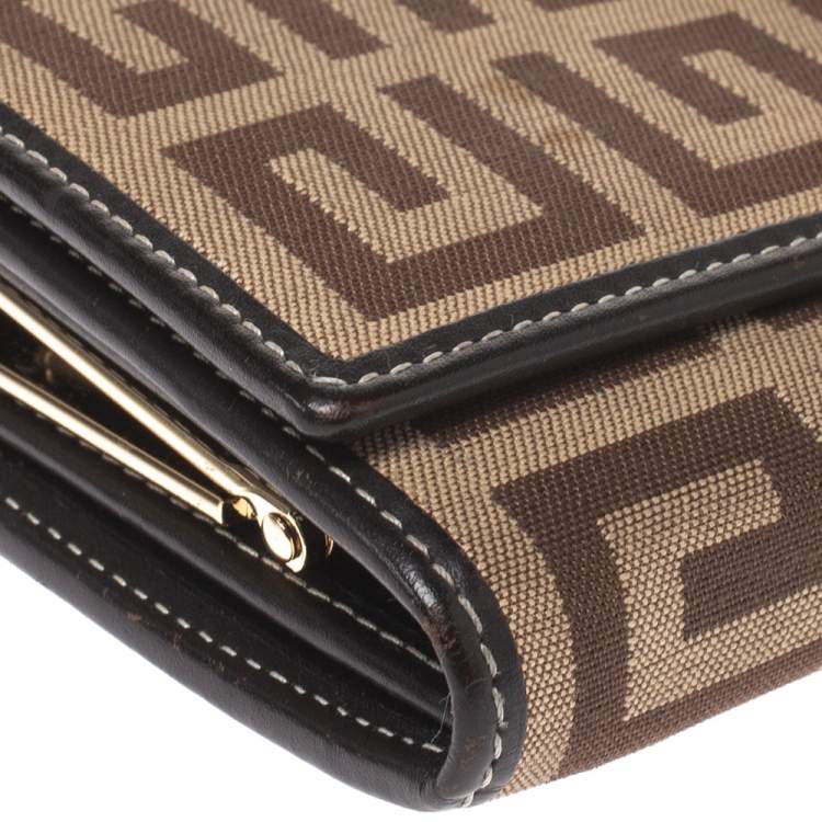 Pre Owned Givenchy Beige/Brown Monogram Canvas and Leather Continental Wallet