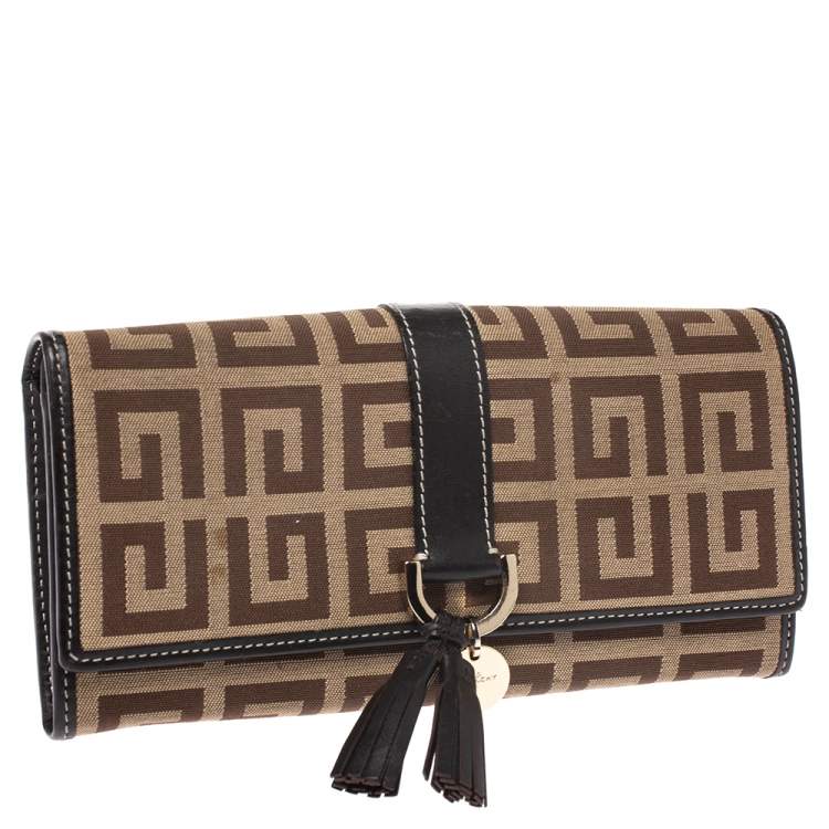 Pre Owned Givenchy Beige/Brown Monogram Canvas and Leather Continental Wallet