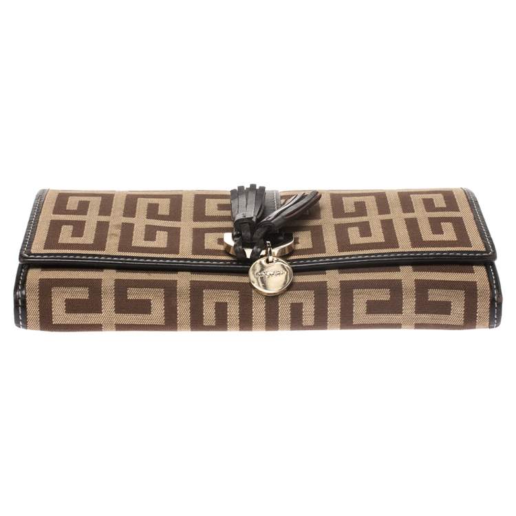 Pre Owned Givenchy Beige/Brown Monogram Canvas and Leather Continental Wallet