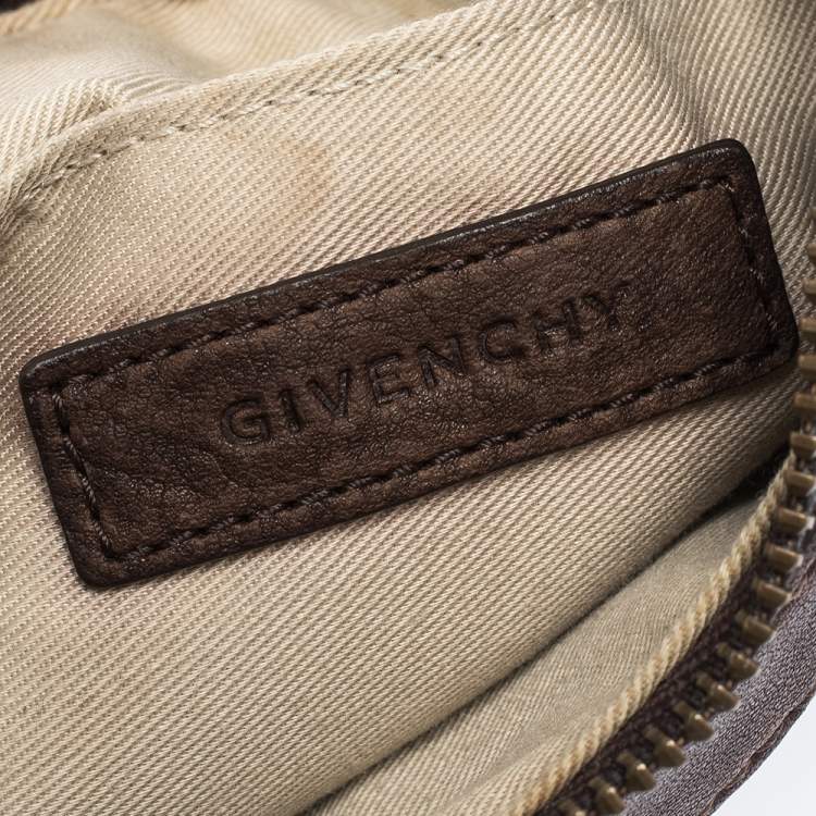 Pre Owned Givenchy Blue/Brown Monogram Denim and Leather Small Hobo