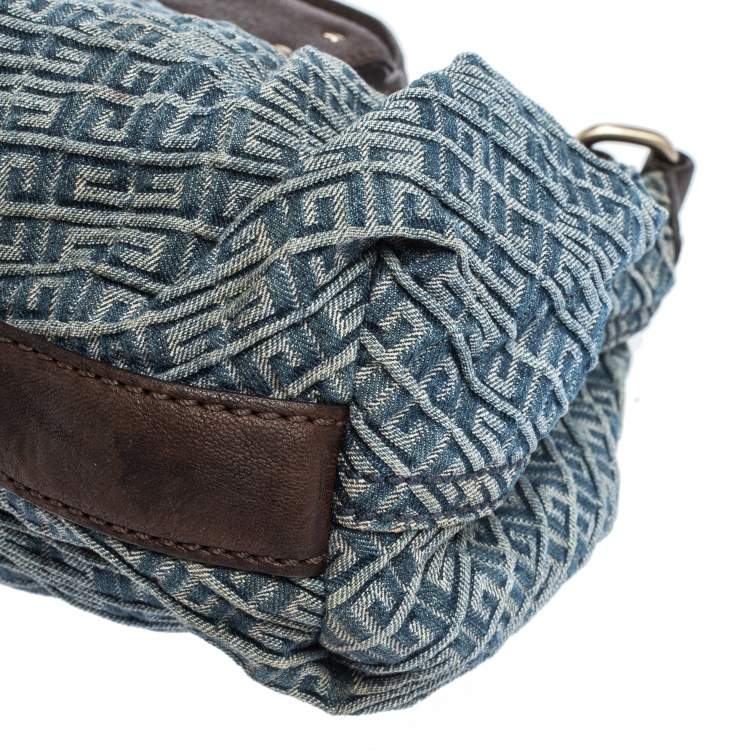 Pre Owned Givenchy Blue/Brown Monogram Denim and Leather Small Hobo