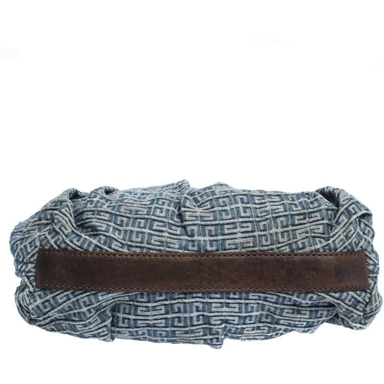 Pre Owned Givenchy Blue/Brown Monogram Denim and Leather Small Hobo