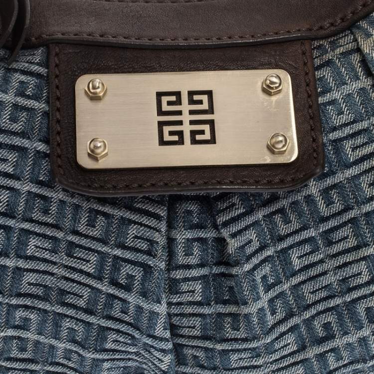 Pre Owned Givenchy Blue/Brown Monogram Denim and Leather Small Hobo