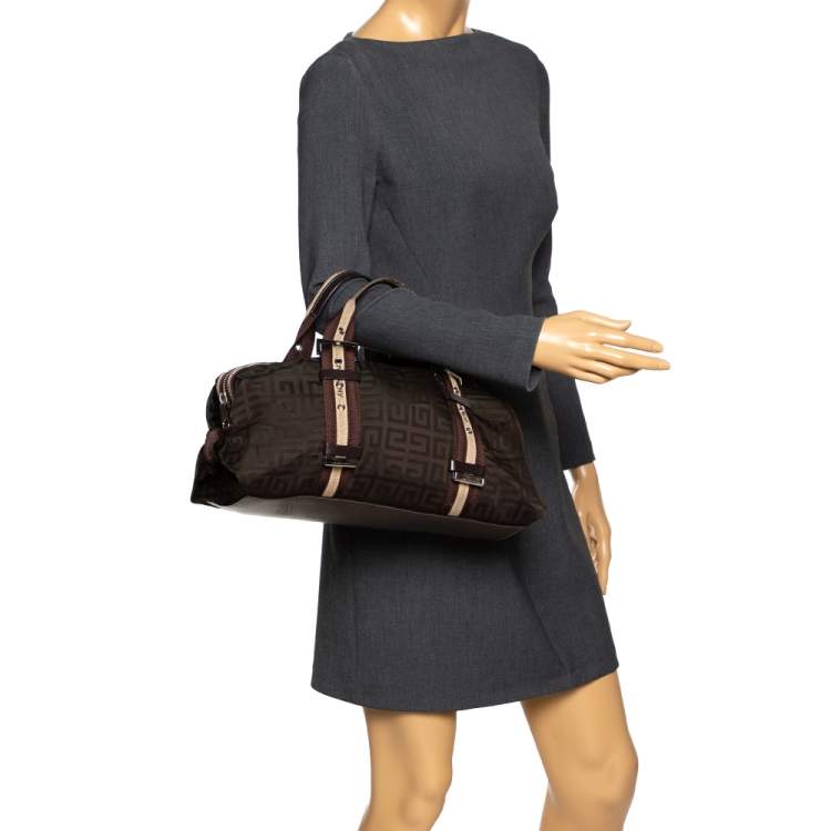 Pre Owned Givenchy Dark Brown Monogram Nylon and Leather Satchel