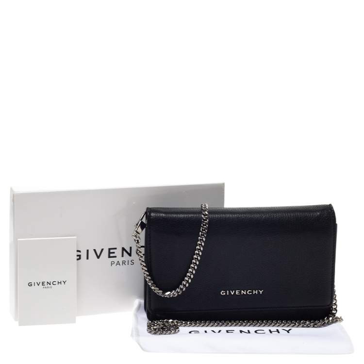 Pre Owned Givenchy Black Leather Pandora Wallet on Chain
