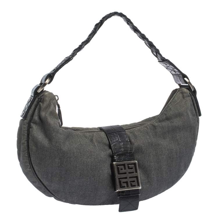 مملوكة مسبقًا Givenchy Grey/Black Denim and Leather Hobo
