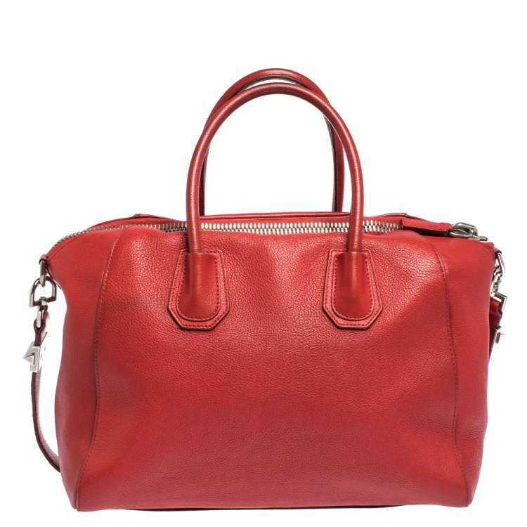 Pre Owned Givenchy Red Leather Medium Antigona Satchel