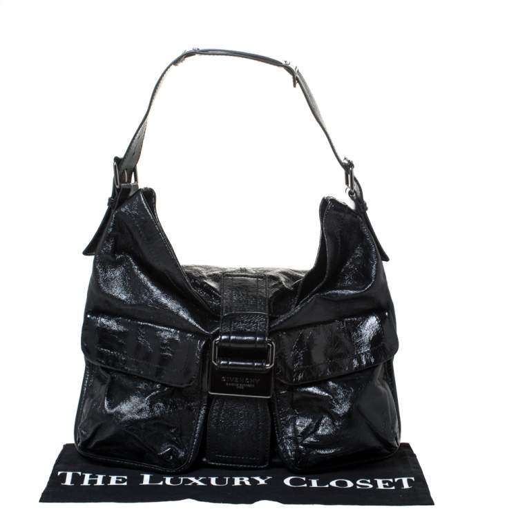 Pre Owned Givenchy Black Patent Leather Double Pocket Shoulder Bag