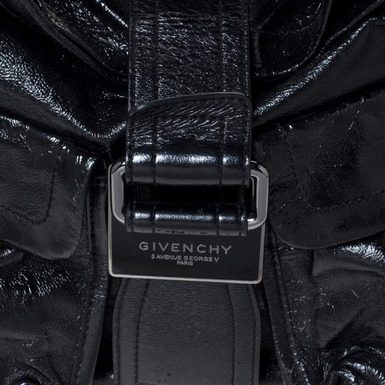 Pre Owned Givenchy Black Patent Leather Double Pocket Shoulder Bag
