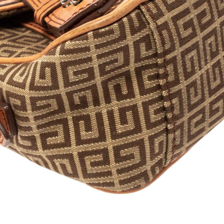 Pre Owned Givenchy Beige/Tan Monogram Canvas and Leather Baguette Bag