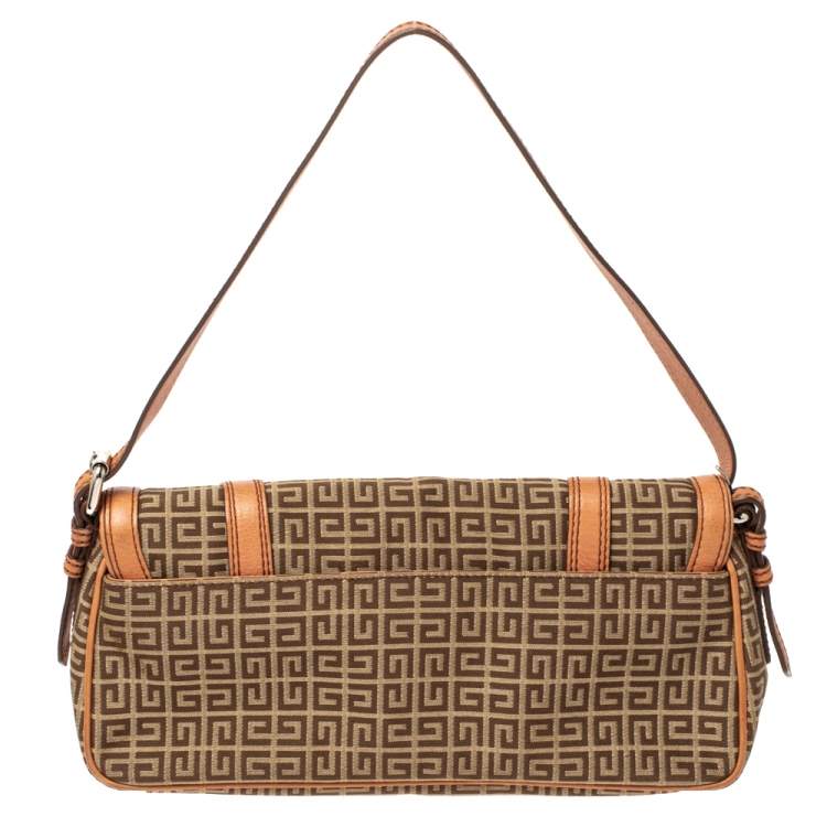 Pre Owned Givenchy Beige/Tan Monogram Canvas and Leather Baguette Bag
