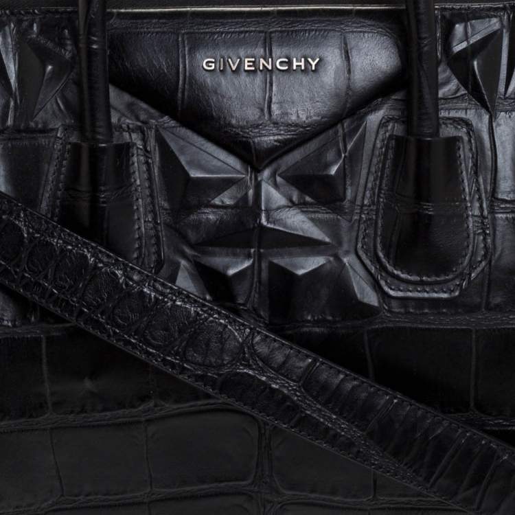 Pre Owned Givenchy Black Croc Embossed Leather Medium Antigona Satchel