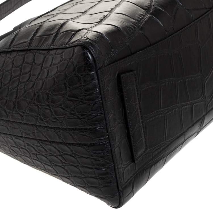 Pre Owned Givenchy Black Croc Embossed Leather Medium Antigona Satchel