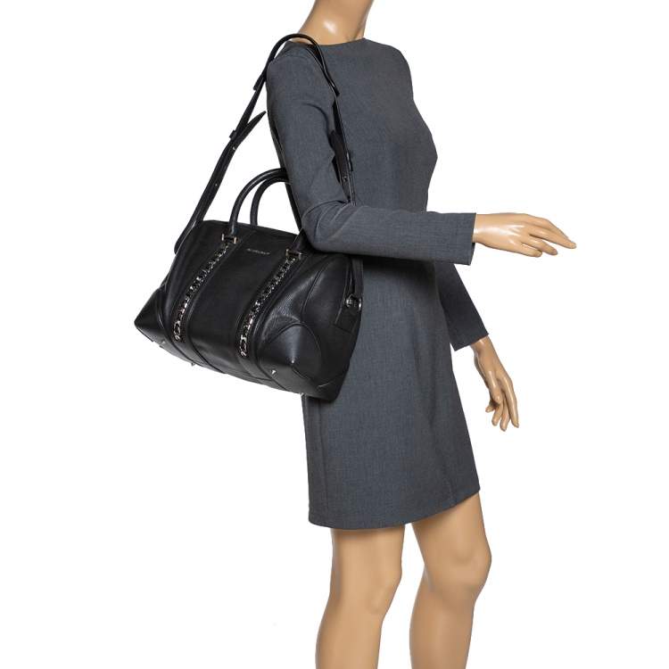 Pre Owned Givenchy Black Leather Medium Chain Lucrezia Duffel Bag