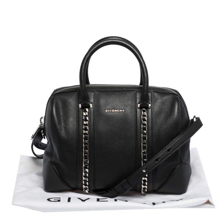 Pre Owned Givenchy Black Leather Medium Chain Lucrezia Duffel Bag