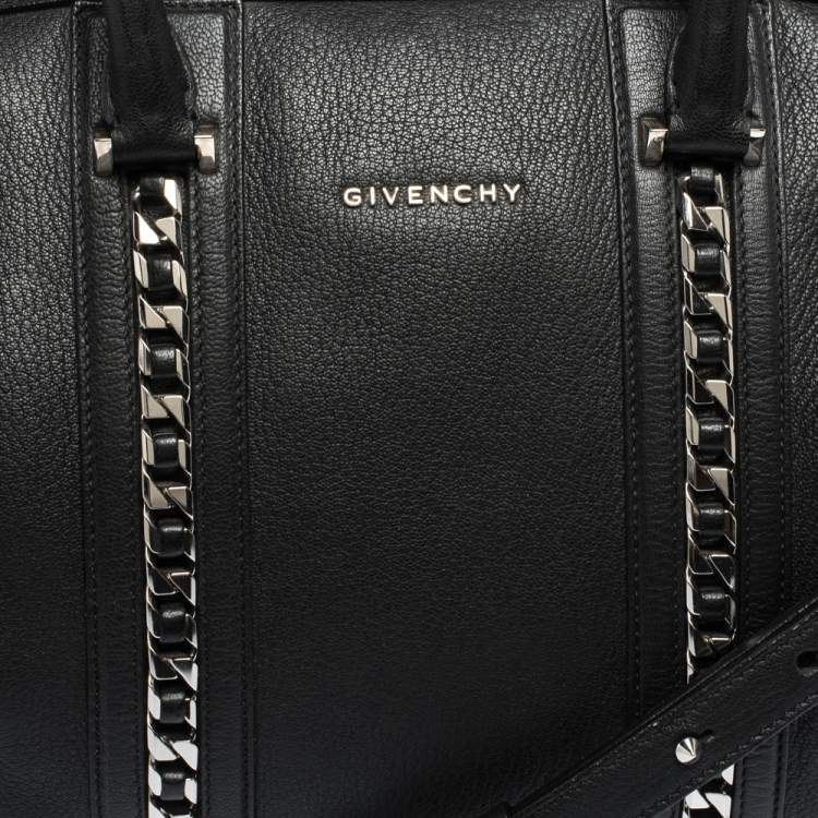 Pre Owned Givenchy Black Leather Medium Chain Lucrezia Duffel Bag