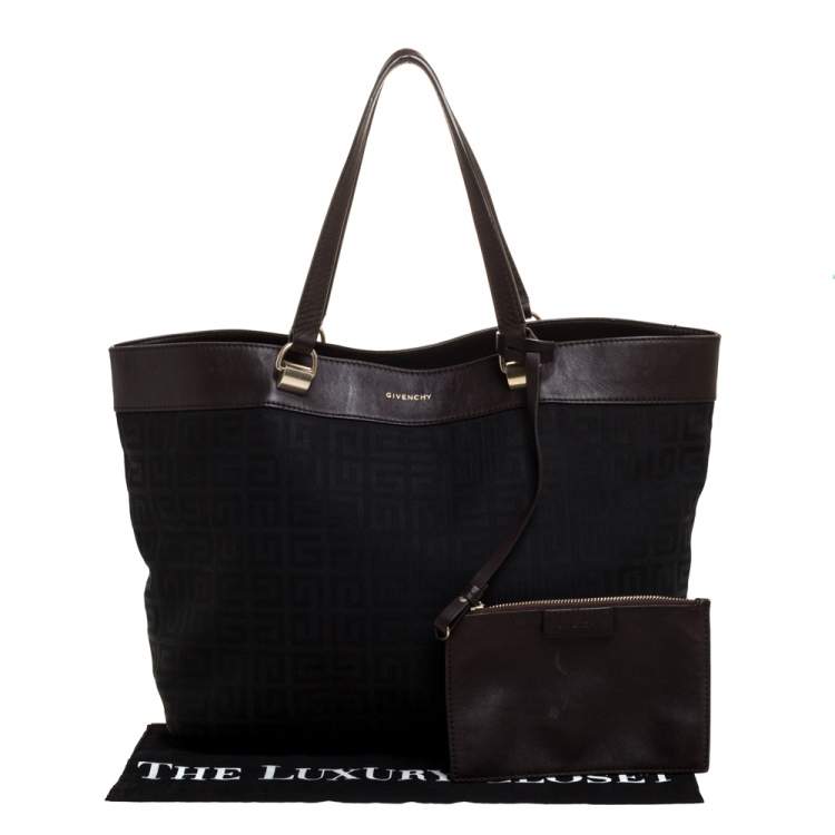 Pre Owned Givenchy Brown/Black Signature Canvas and Leather Canvas Tote