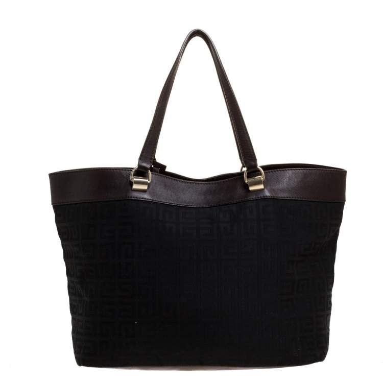 Pre Owned Givenchy Brown/Black Signature Canvas and Leather Canvas Tote