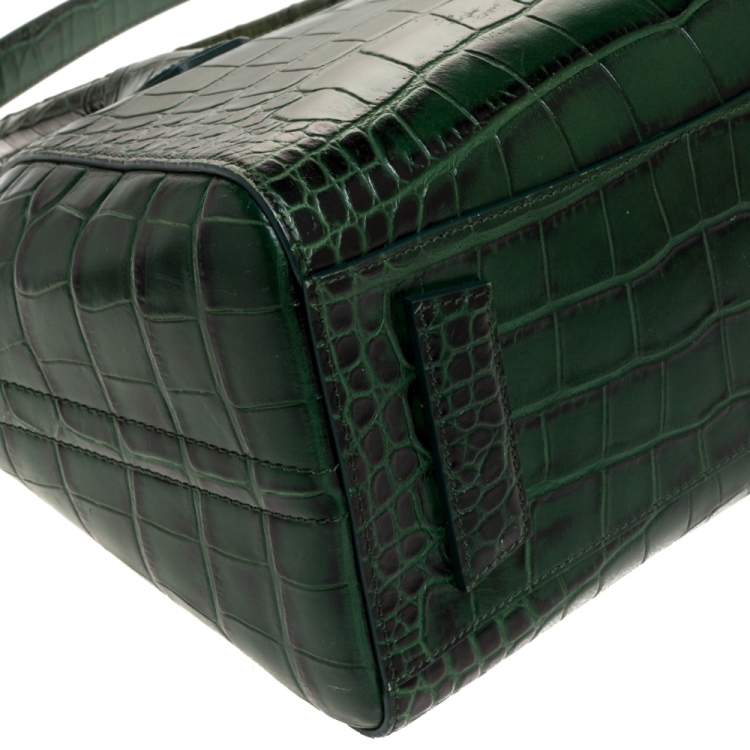 Pre Owned Givenchy Green Croc Embossed Leather Small Antigona Satchel