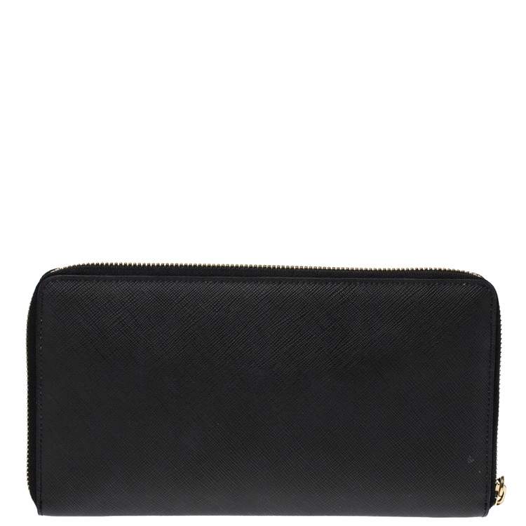 Pre Owned Givenchy Black Leather Rottweiler Zip Around Wallet