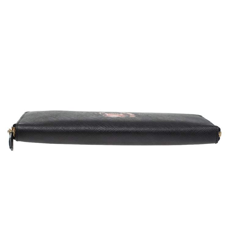 Pre Owned Givenchy Black Leather Rottweiler Zip Around Wallet