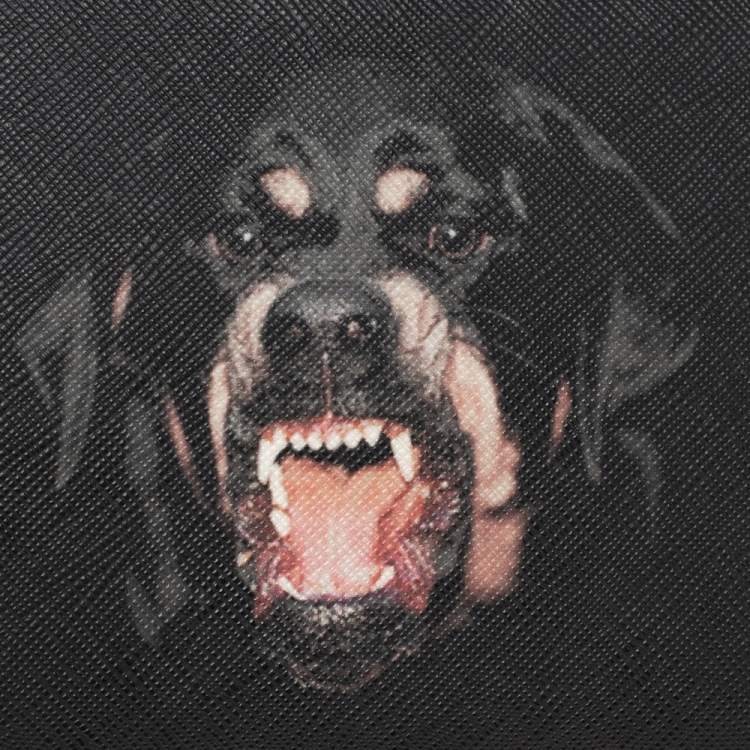 Pre Owned Givenchy Black Leather Rottweiler Zip Around Wallet