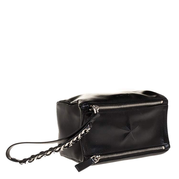 Pre Owned Givenchy Black Leather Pandora Wristlet Clutch