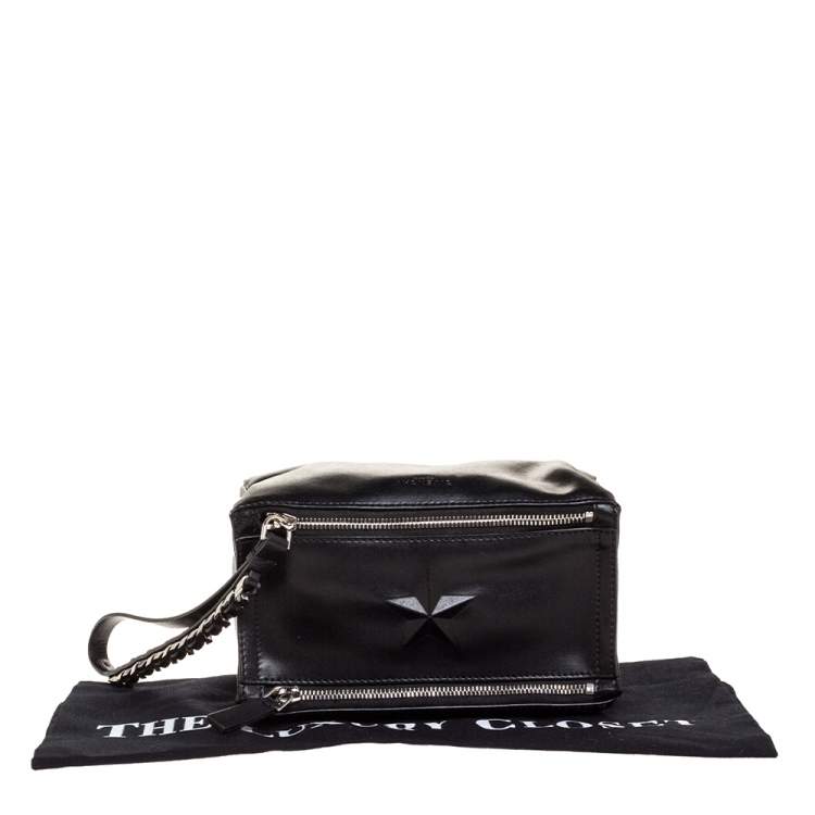 Pre Owned Givenchy Black Leather Pandora Wristlet Clutch