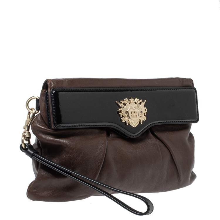 Pre Owned Givenchy Brown/Black Leather Wristlet Clutch