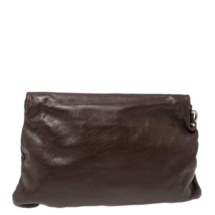 Pre Owned Givenchy Brown/Black Leather Wristlet Clutch