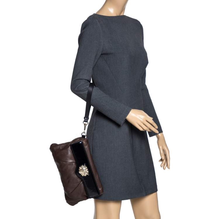 Pre Owned Givenchy Brown/Black Leather Wristlet Clutch