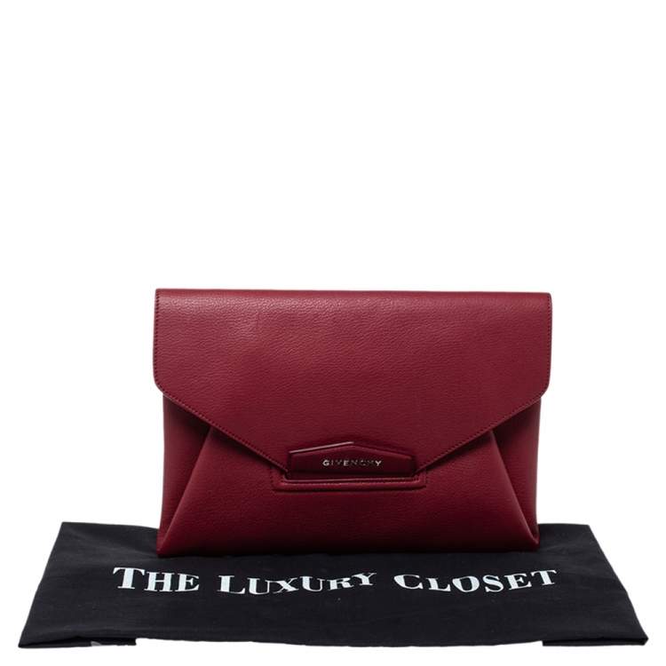 Pre Owned Givenchy Ruby Red Leather Antigona Clutch