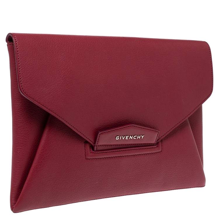 Pre Owned Givenchy Ruby Red Leather Antigona Clutch