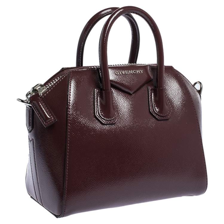 Pre Owned Givenchy Burgundy Patent Leather Mini Antigona Satchel