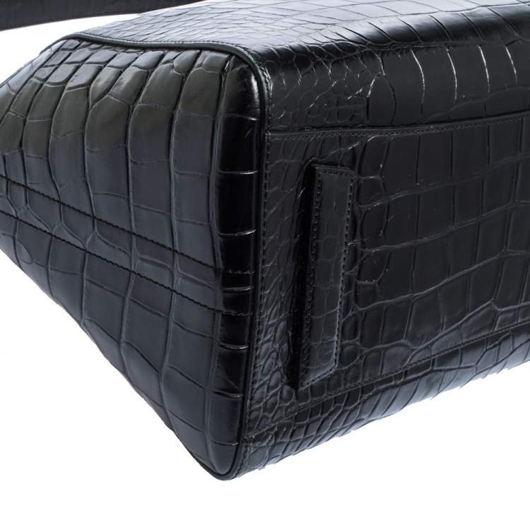 Pre Owned Givenchy Black Croc Embossed Leather Medium Antigona Satchel