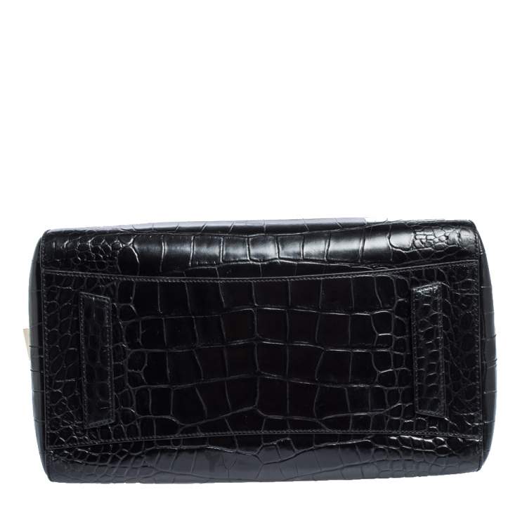 Pre Owned Givenchy Black Croc Embossed Leather Medium Antigona Satchel