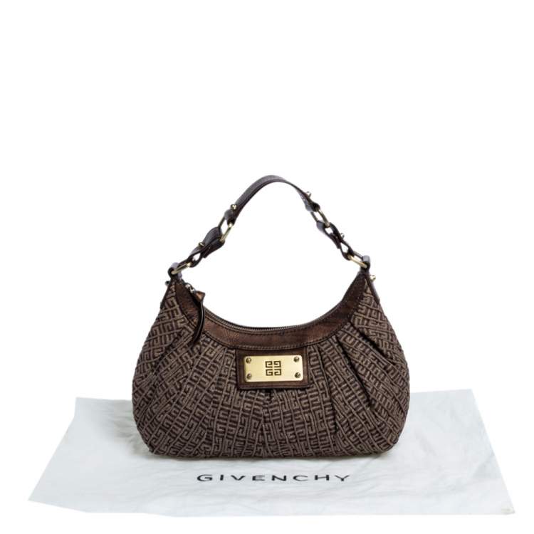 Pre Owned Givenchy Brown Monogram Shimmering Canvas and Leather Hobo