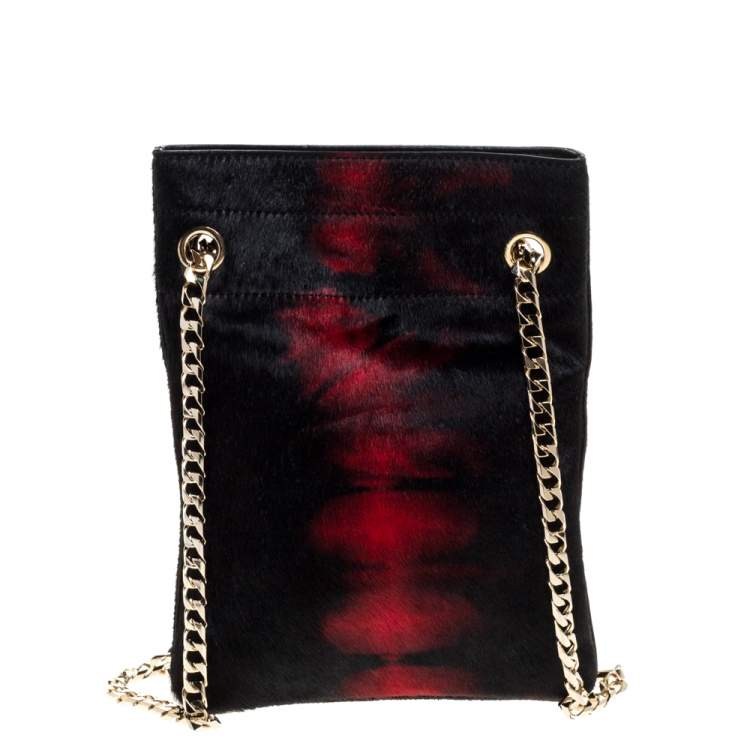 مملوكة مسبقًا Givenchy Black/Red Calfhair Shark Tooth Mini Chain Shoulder Bag