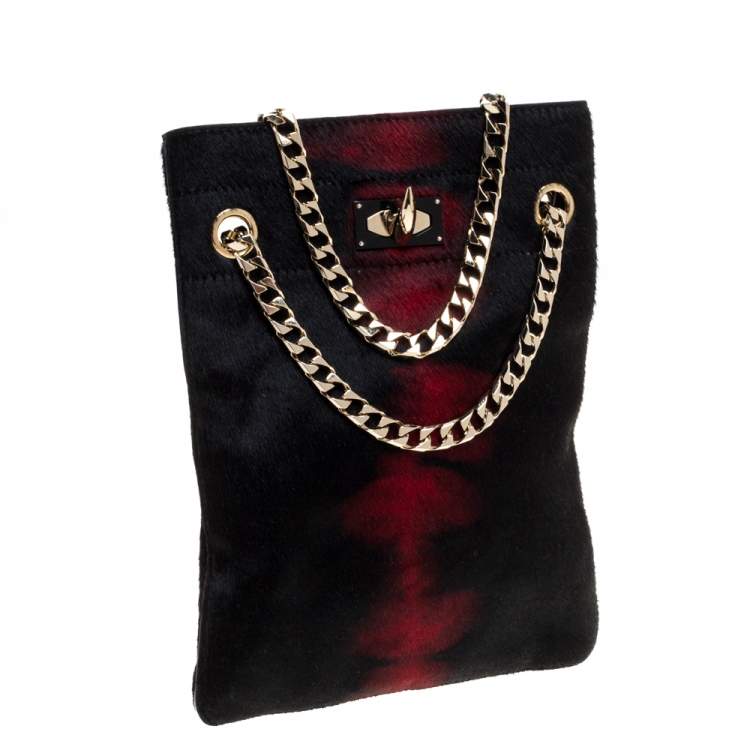 مملوكة مسبقًا Givenchy Black/Red Calfhair Shark Tooth Mini Chain Shoulder Bag