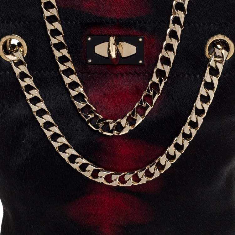 مملوكة مسبقًا Givenchy Black/Red Calfhair Shark Tooth Mini Chain Shoulder Bag