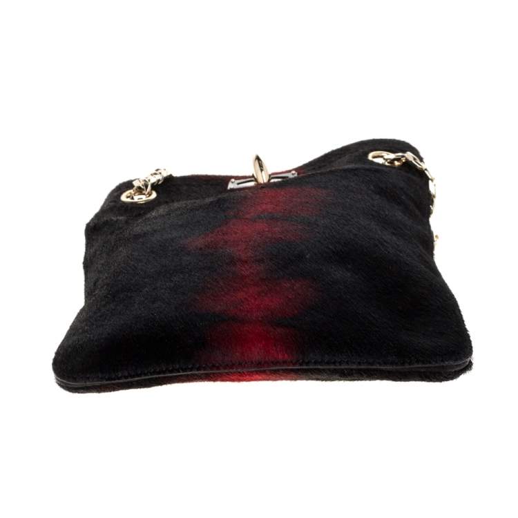 مملوكة مسبقًا Givenchy Black/Red Calfhair Shark Tooth Mini Chain Shoulder Bag