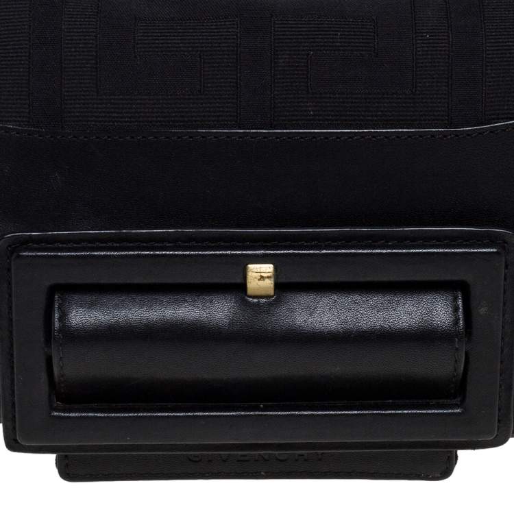 Pre Owned Givenchy Black Signature Canvas and Leather Buckle Flap Shoulder Bag